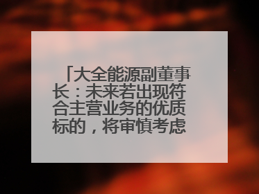 大全能源副董事长：未来若出现符合主营业务的优质标的，将审慎考虑并购机会